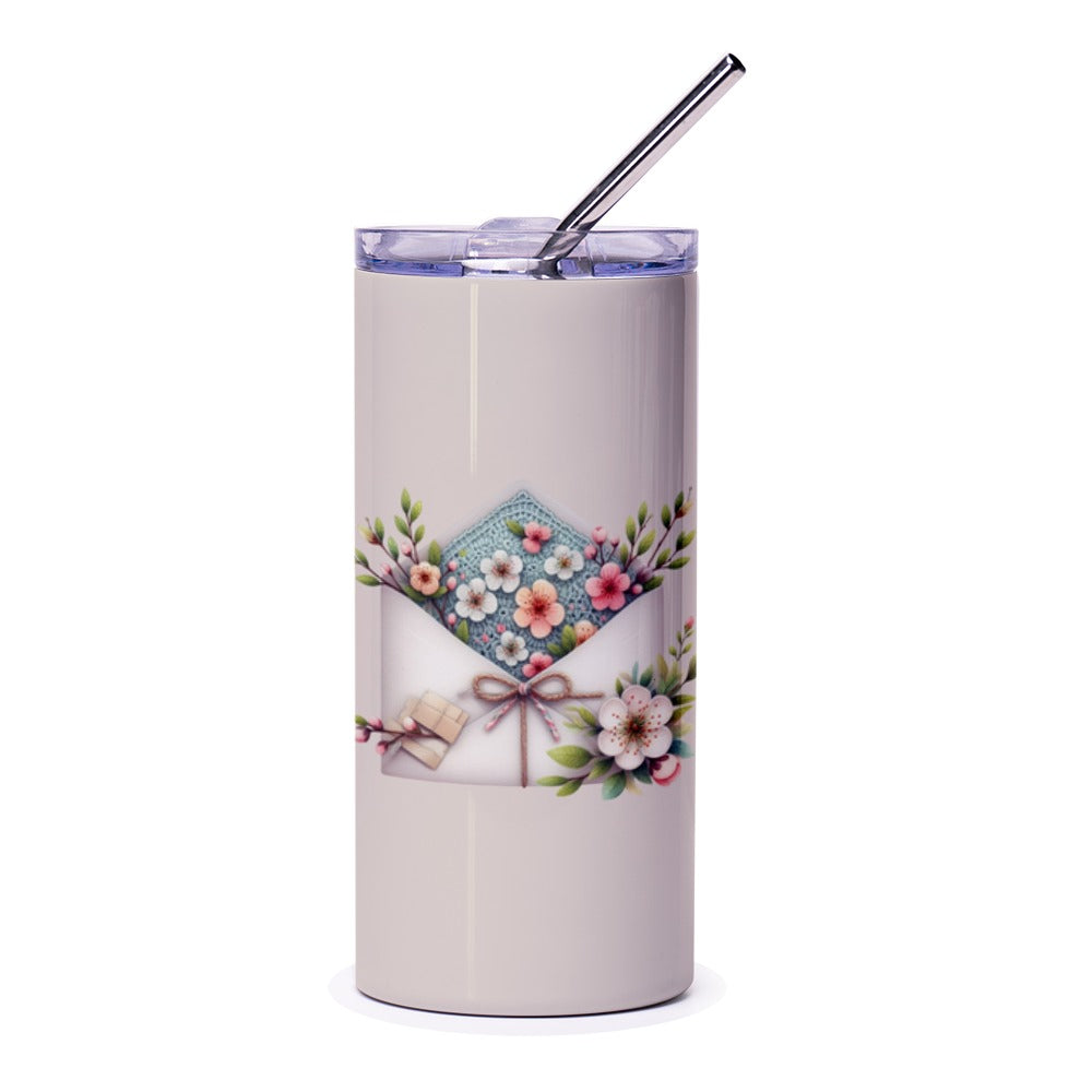Floral Mail Tumbler, Flower Bouquet Letter, Cute Gift for Her, Pastel Flowers Tumbler, Spring Tumbler, Gift for Mom, Best Friend Tumbler - Tawshia