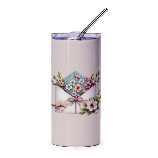 Floral Mail Tumbler, Flower Bouquet Letter, Cute Gift for Her, Pastel Flowers Tumbler, Spring Tumbler, Gift for Mom, Best Friend Tumbler - Tawshia
