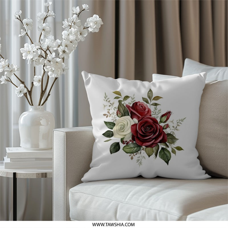 Floral Pillow, Rose Throw Pillow, Flower Cushion, Botanical Pillow Cover, Garden Pillow, Romantic Decor Pillow, Home Decor, Decorative - Tawshia