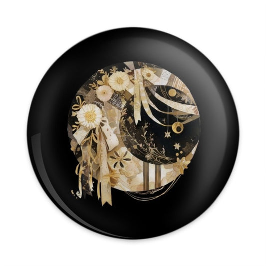 Celestial Moon Flowers Pinback Button, Floral Celestial Button, Cute Aesthetic Badge, Celestial Decor, Trendy Button, Moon Star Pin - Tawshia