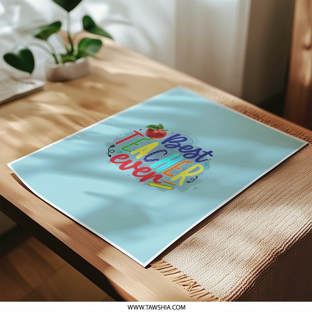 Best Teacher Ever Print, Teacher Appreciation Gift, Classroom Decor, Colorful Apple, Photographic Print, Teacher Thank You Gift Idea - Tawshia