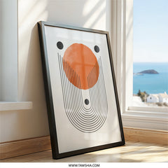 Mid Century Modern Wall Art, Abstract Sun Print, Geometric Poster, Minimalist Art Decor, Orange Circle Wall Decor, Home Art Decor - Tawshia