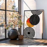 Abstract Circles Wall Art, Geometric Print, Modern Home Decor, Minimalist Art, Trendy Wall Art, Black and Orange Circle Design - Tawshia