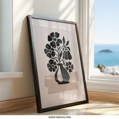 Floral Wall Art, Minimalist Flower Print, Black and Beige Poster, Modern Home Decor, Abstract Floral Art - Tawshia