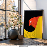 Abstract Bird Wall Art, Modern Geometric Print, Red Yellow Black Art, Unique Home Decor, Contemporary Art Print, Minimalist Wall Decor - Tawshia