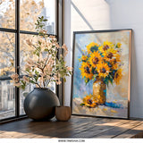 Sunflower Wall Art, Floral Oil Painting, Jar Art, Flower Painting, Summer Decor, Botanical Art Print, Kitchen Wall Decor, Sunflower Artwork - Tawshia