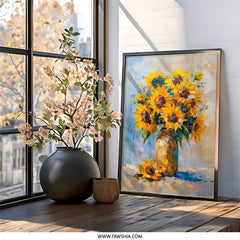 Sunflower Wall Art, Floral Oil Painting, Jar Art, Flower Painting, Summer Decor, Botanical Art Print, Kitchen Wall Decor, Sunflower Artwork - Tawshia