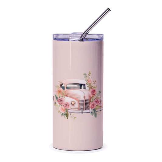 Vintage Truck Tumbler, Floral Truck Tumbler, Retro Car Tumbler, Flower Tumbler, Cute Tumbler, Travel Tumbler, Gift for Her, Car Lover Gift - Tawshia