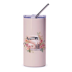 Vintage Truck Tumbler, Floral Truck Tumbler, Retro Car Tumbler, Flower Tumbler, Cute Tumbler, Travel Tumbler, Gift for Her, Car Lover Gift - Tawshia