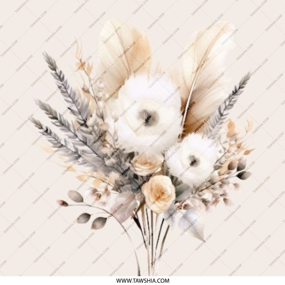 Floral Bouquet Pinback Button, Bohemian Feathers Button, Elegant Flower Badge, Boho Chic Gift, Rustic Wedding Favors, Cute Aesthetic Pin - Tawshia