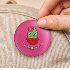Stay Sharp Cute Cactus Pinback Button, Kawaii Plant Badge, Funny Sarcastic Gift, Desert Plant Lover Accessories, Cute Button - Tawshia