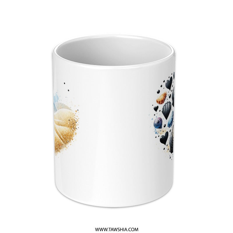 Seashell Heart Mug, Ocean Beach Mug, Coastal Decor, Beach Lover Gift, Seashell Art, Ocean Mug, Heart Mug, Watercolor Seashell, Mug - Tawshia
