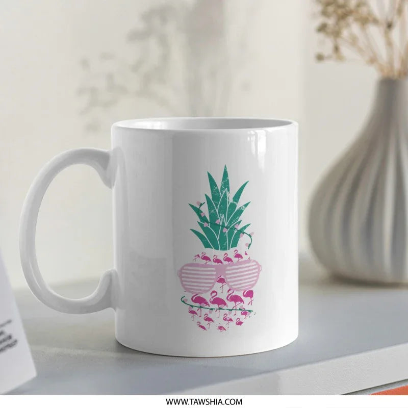 Unique Flamingo and Plant Design Coffee Mug product type