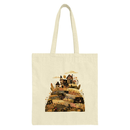 Whimsical Village Tote Bag, Fantasy Town Art, Hilltop Houses, Unique Design Bag, Everyday Tote, Stylish Handbag, Gift for Her - Tawshia