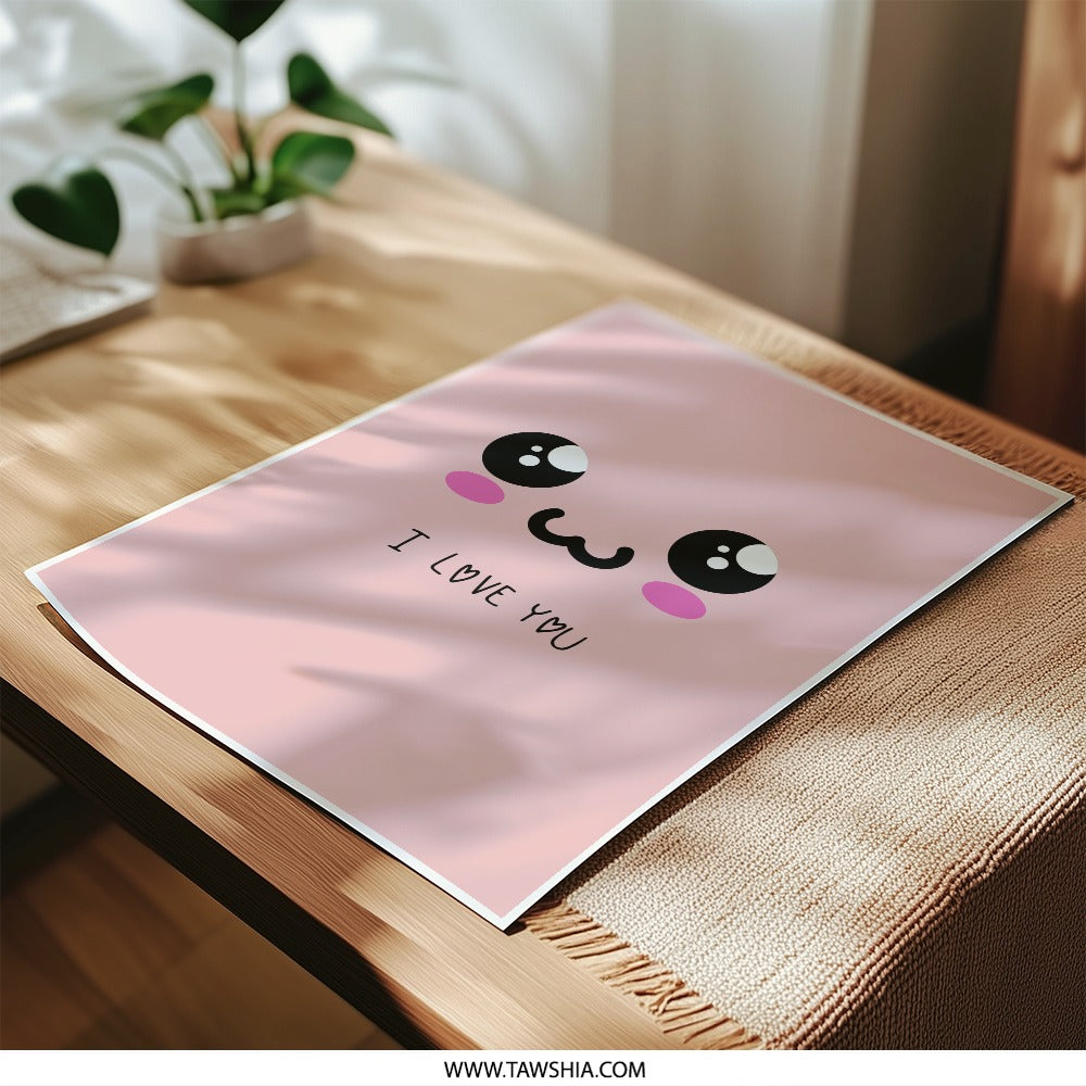 Kawaii Photographic Prints, Cute Face Art Print, Pink Wall Decor, I Love You Gift, Anime Eyes Home Decor, Nursery Art Print, Gift for Her - Tawshia