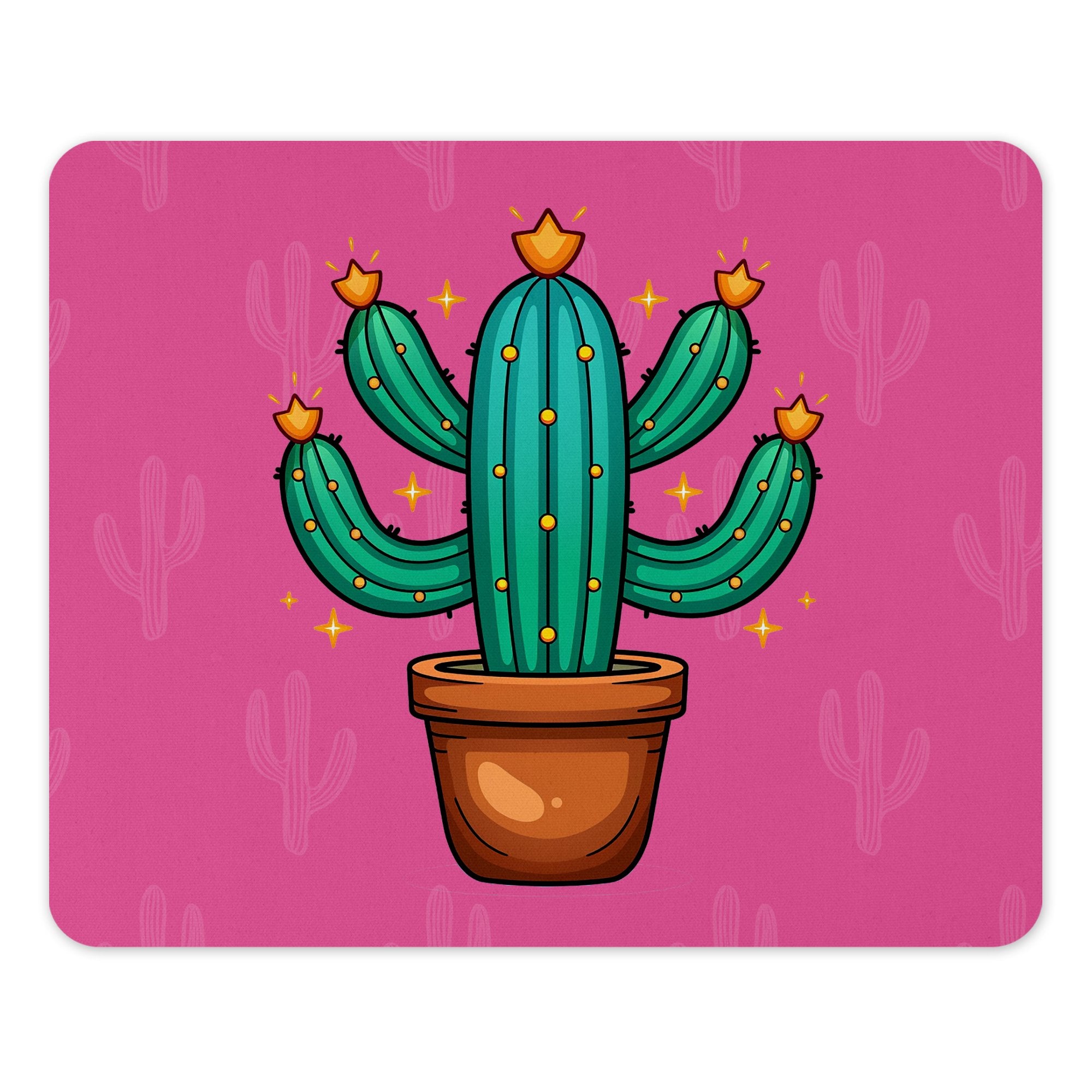 Vibrant Cactus Design on Pink Background Mousepad Product