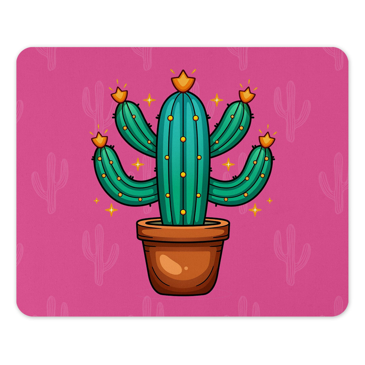 Vibrant Cactus Design on Pink Background Mousepad Product