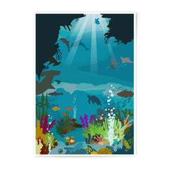 Underwater World Photographic Print, Ocean Life Art, Sea Animals Decor, Marine Ecosystem Illustration, Coastal Home Decor - Tawshia