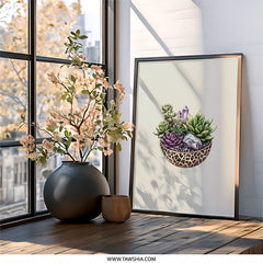 Succulent Wall Art, Crystal and Succulent Print, Leopard Bowl Wall Decor, Boho Home Decor, Modern Wall Art Print - Tawshia