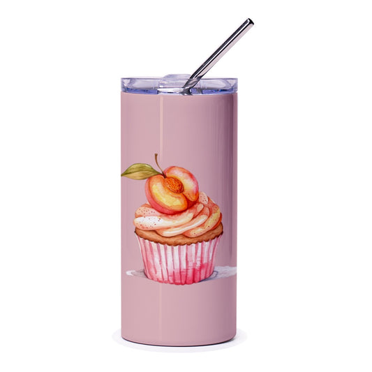 Peach Cupcake Tumbler, Watercolor Tumbler, Peach Lover Gift, Dessert Tumbler, Foodie Gift, Cute Tumbler, Travel Mug, Stainless Steel Tumbler - Tawshia