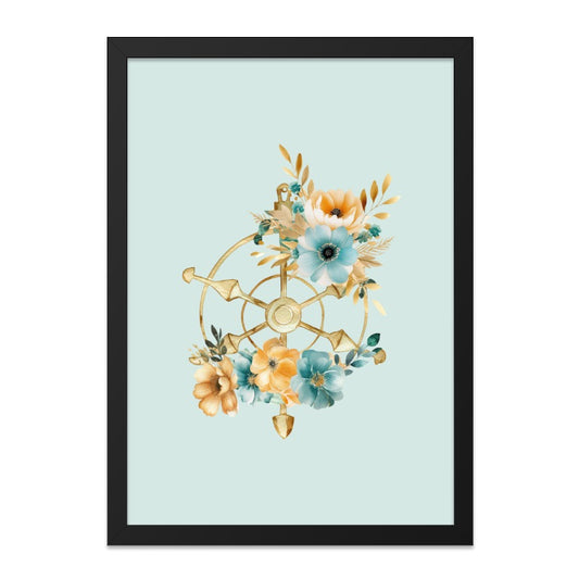 Floral Ship Wheel Wall Art, Nautical Decor Print, Watercolor Flower Art, Coastal Home Wall Decor, Sailing Gift, Beach House Art - Tawshia