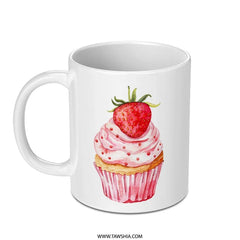 Strawberry Cupcake Mug, Watercolor Art Mug, Dessert Lover Gift, Foodie Mug, Cute Cupcake Mug, Cupcake Illustration Mug, Coffee Mug - Tawshia