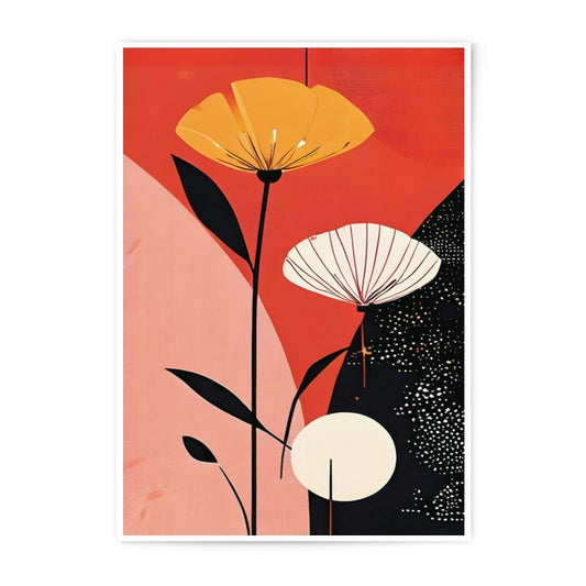 Abstract Floral Photographic Print, Modern Botanical Art, Red and Yellow Flower Wall Decor, Minimalist Home Decor, Flower Artwork Print - Tawshia