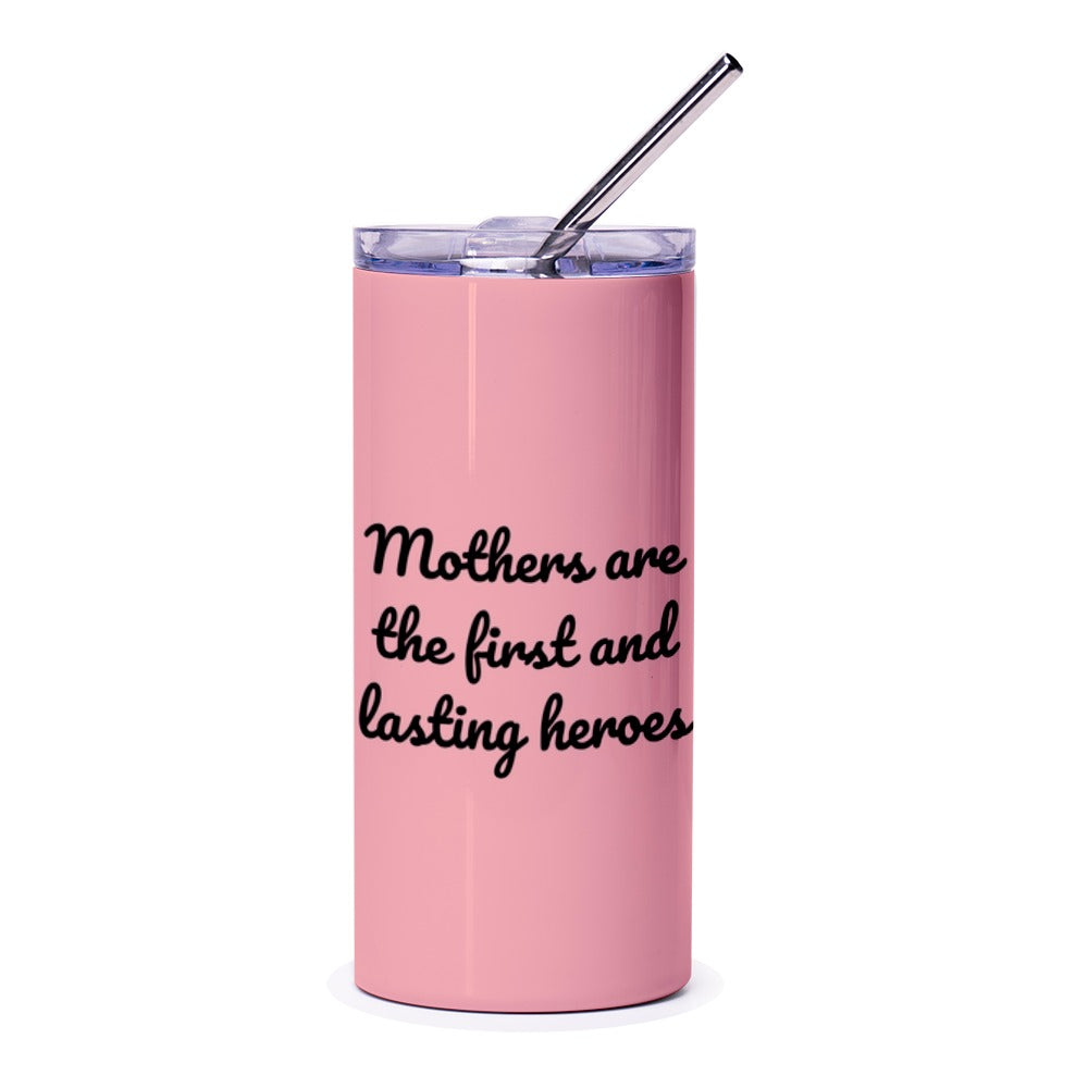 Mothers Day Tumbler, Gift For Mom, First Hero Tumbler, Mom Hero Quote Tumbler, Mothers Day Gift Idea, Pink Tumbler With Straw - Tawshia