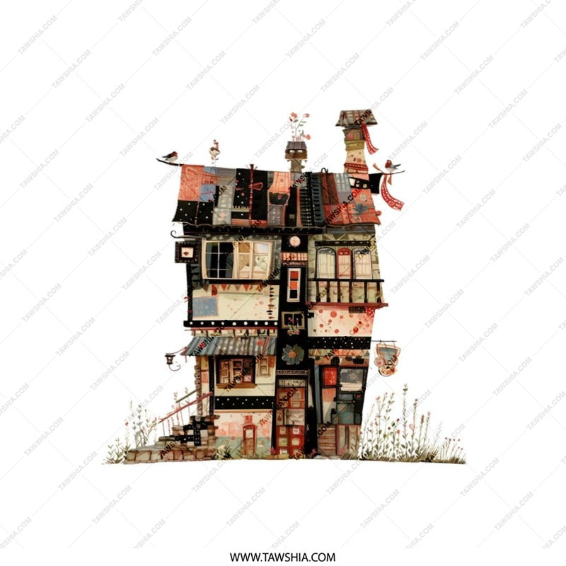 Whimsical House Pillow, Colorful Building Art Pillow, Quirky Home Decor Pillow, Unique Accent Pillow, Illustrated House Design Pillow - Tawshia