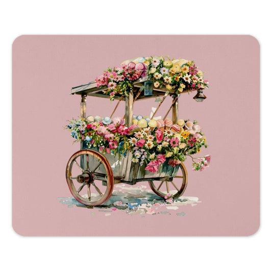 Floral Cart Mouse Pad, Vintage Flower Wagon, Cottagecore Desk Decor, Whimsical Office Gift, Pink Mousepad, Spring Decor, Cute Desk Accessory - Tawshia
