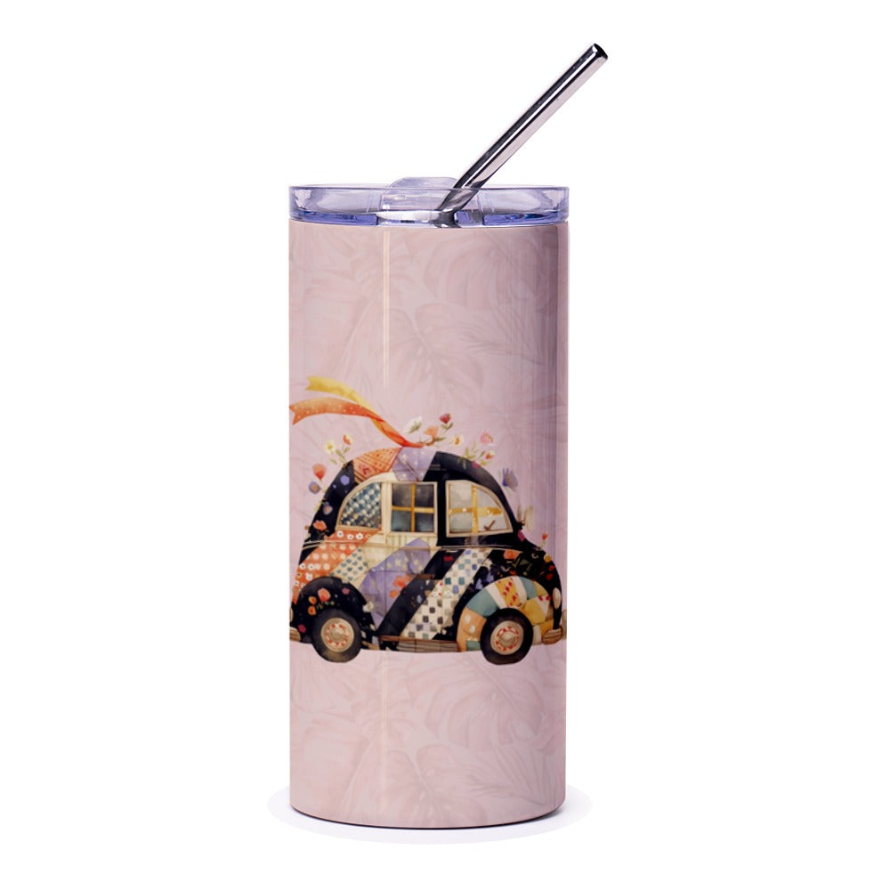 Floral Car Tumbler, Whimsical Tumbler, Colorful Car Design, Unique Travel Mug, Cute Tumbler, Car Lover Gift, Tumbler with Straw, Gift Ideas - Tawshia