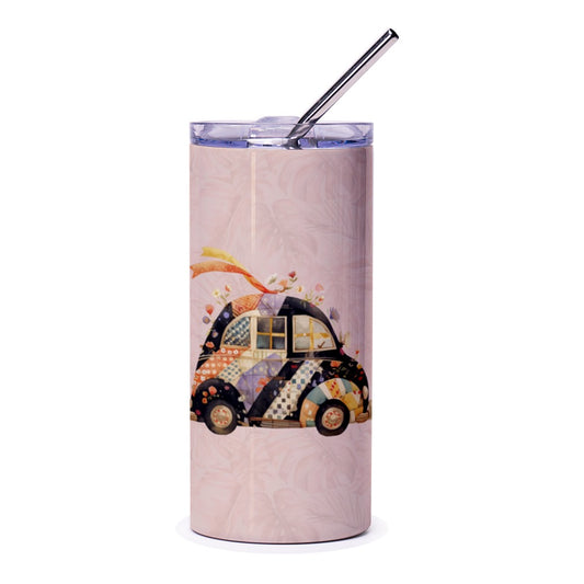 Floral Car Tumbler, Whimsical Tumbler, Colorful Car Design, Unique Travel Mug, Cute Tumbler, Car Lover Gift, Tumbler with Straw, Gift Ideas - Tawshia