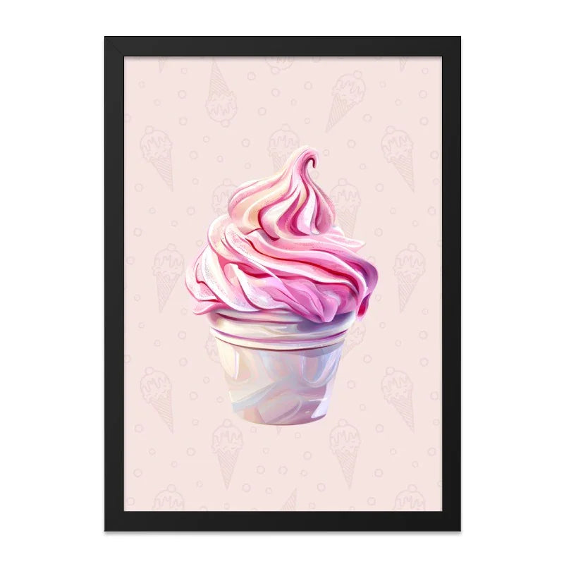 Pink Ice Cream Framed Wall Art, Sweet Treat Decor, Kitchen Art Print, Dessert Lover Gift, Food Illustration, Modern Wall Decor - Tawshia