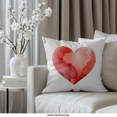 Watercolor Heart Pillow, Red Heart Home Decor, Love Pillow, Valentine's Day Gift, Anniversary Pillow, Romantic Pillow, Heart Throw Pillow - Tawshia