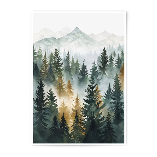 Mountain Forest Photographic Print, Watercolor Art, Landscape Decor, Nature Wall Art, Pine Tree Print, Scenic Photography - Tawshia