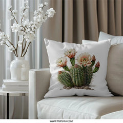 Blooming Cactus Pillow, Desert Flower Cushion, Southwestern Home Decor, Floral Throw Pillow, Botanical Art Pillows, Nature Inspired Pillows - Tawshia