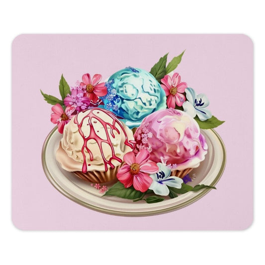 Ice Cream Scoops Mouse Pad, Floral Dessert Decor, Whimsical Computer Accessory, Office Desk Gift, Colorful Sweet Treat, Cute Foodie Gift - Tawshia