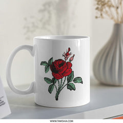 Rose Flower Mug, Floral Print Mug, Botanical Mug, Gift for Gardeners, Plant Lover Mug, Flower Illustration Mug, Coffee Mug, Tea Mug - Tawshia