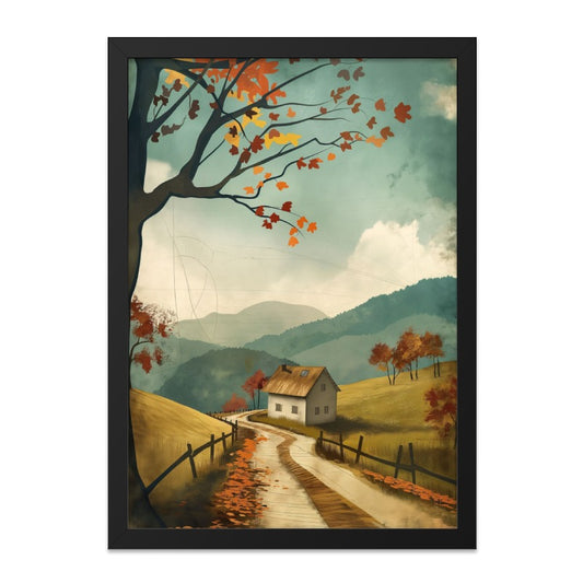 Autumn Cabin Wall Art, Landscape Painting Print, Fall Foliage Decor, Country Home Art, Rustic Wall Decor, Nature Scene Art - Tawshia