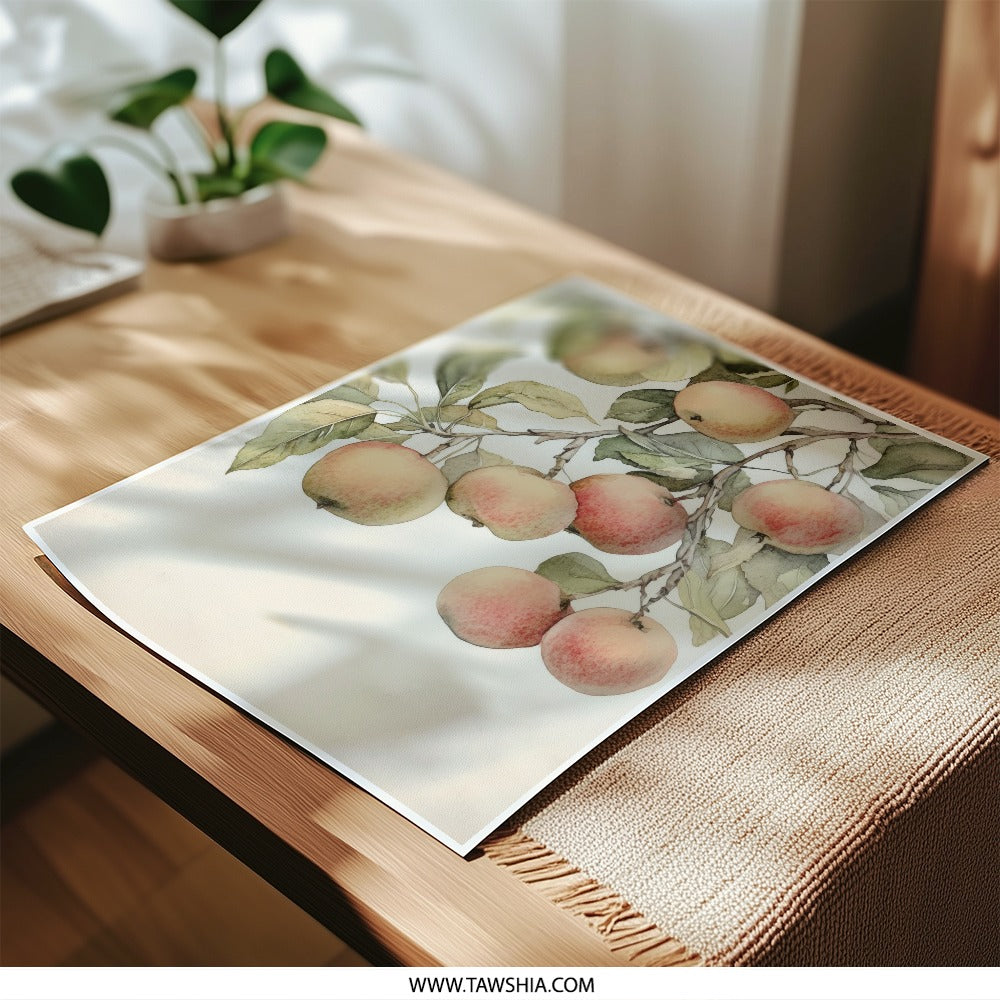 Apple Branch Photographic Print, Watercolor Apples Art, Fruit Tree Illustration, Kitchen Decor, Farmhouse Print, Still Life Print - Tawshia