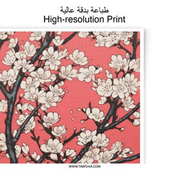 Japanese Cherry Blossom Photographic Print, Floral Wall Art, Spring Decor, Red Background, Elegant Home Decor, Nature Photography - Tawshia