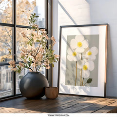 White Anemone Wall Art, Floral Print, Botanical Illustration, Flower Wall Decor, Modern Home Art, Minimalist Wall Art, Gift Idea - Tawshia