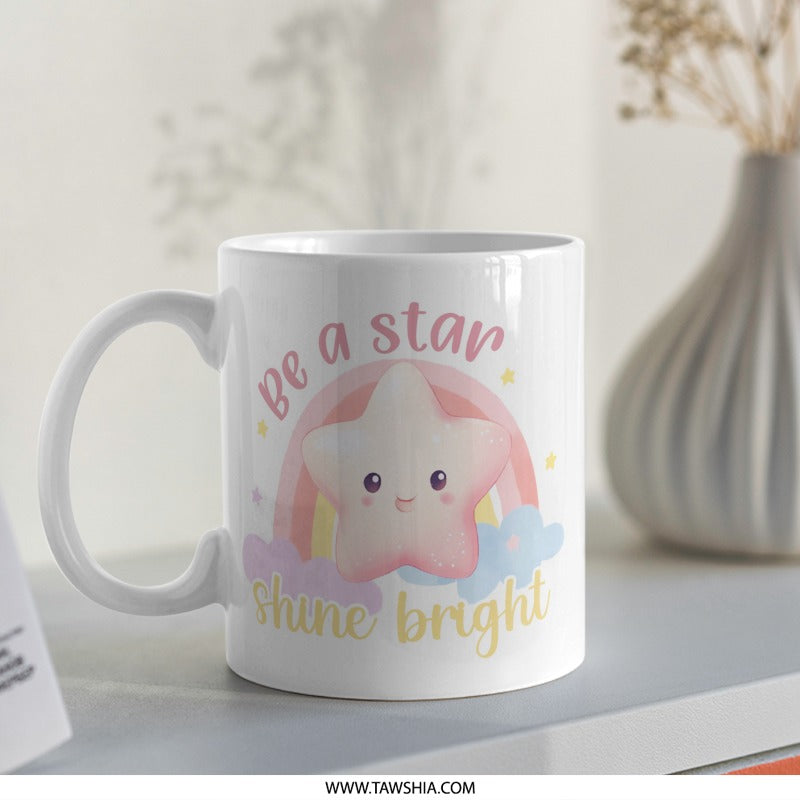 Be a Star Mug, Cute Star, Shine Bright Mug, Motivational Mug, Positive Vibes, Gift for Her, Inspiration Mug, Star Mug, Coffee Mug - Tawshia