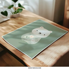 Cute Bear Photographic Prints, Floral Bear Art, Nursery Decor, Animal Wall Art, Kids Room Decor, Baby Shower Gift - Tawshia