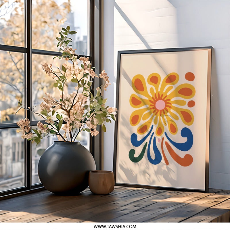 Mid Century Modern Wall Art, Abstract Floral Art Print, Retro Flower Wall Decor, Boho Home Decor, 70s Style Artwork - Tawshia