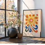Mid Century Modern Wall Art, Abstract Floral Art Print, Retro Flower Wall Decor, Boho Home Decor, 70s Style Artwork - Tawshia