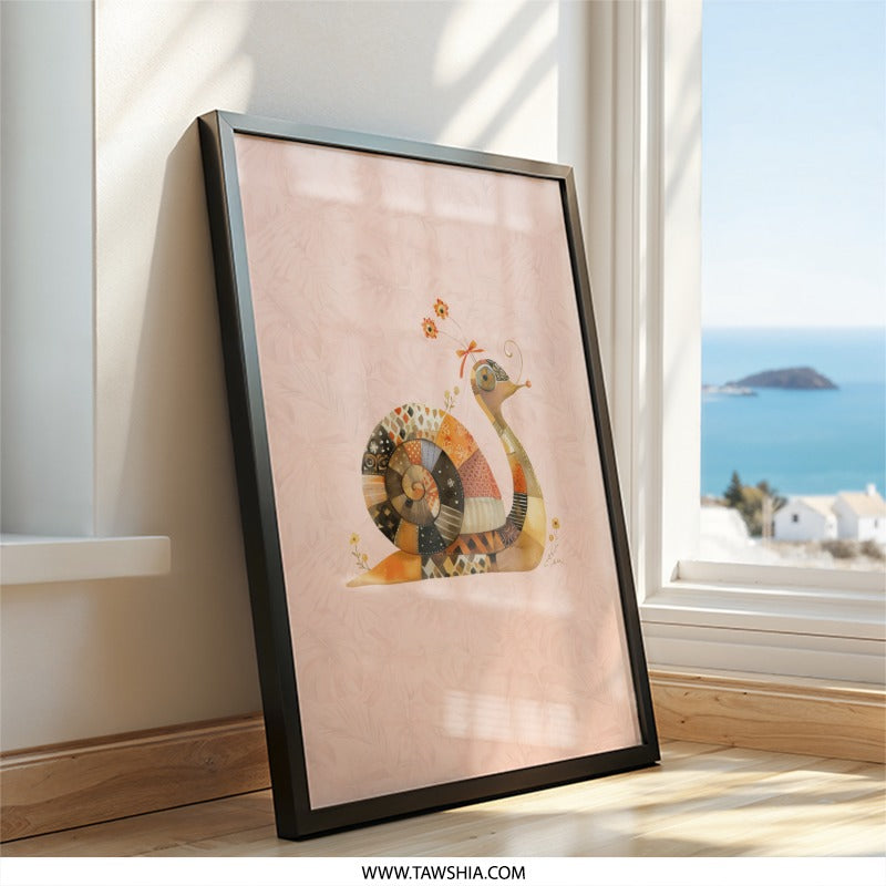 Snail Framed Wall Art, Quirky Animal Decor, Kids Room Art, Whimsical Print, Unique Home Decor, Nursery Art, Snail Lover Gift, Cute Snail Art - Tawshia