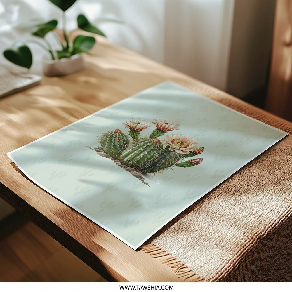 Blooming Cactus Photographic Print, Desert Plant Art, Southwest Decor, Botanical Illustration, Home Decor, Wall Art - Tawshia