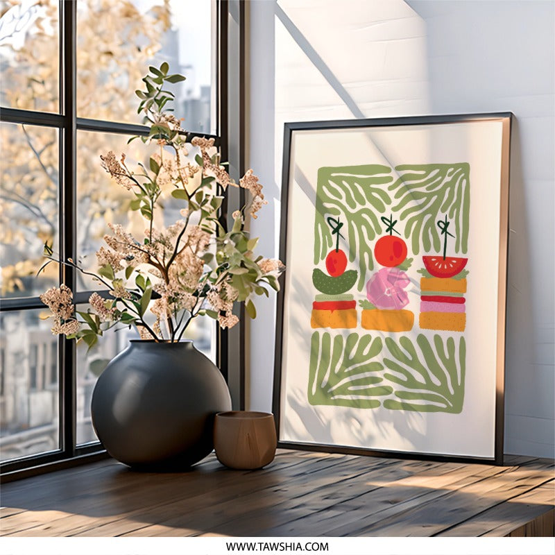 Edible Stack Wall Art, Kitchen Print, Food Art Print, Tomato Pickle Flower Wall Decor, Quirky Art Print, Modern Art, Unique Home Decor - Tawshia