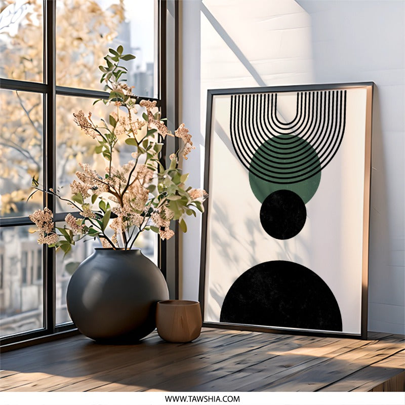 Modern Geometric Wall Art, Abstract Print, Mid Century Decor, Minimalist Art, Circle and Arch Wall Decor, Home Decor Wall Art - Tawshia